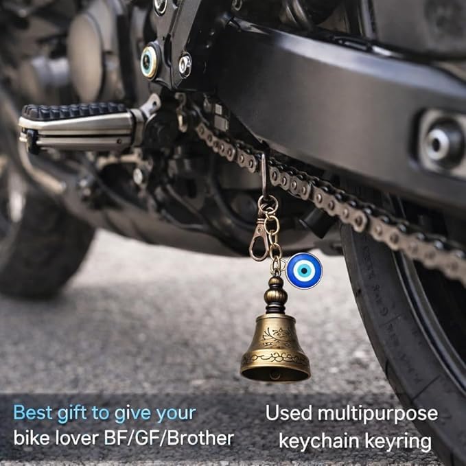 Guardian Bell Keychain for Bike & Car | Tibetan Texture Bell Keychain with Evil Eye & Silver Hook | Good Luck Charm | Guardian Bell Key Chain