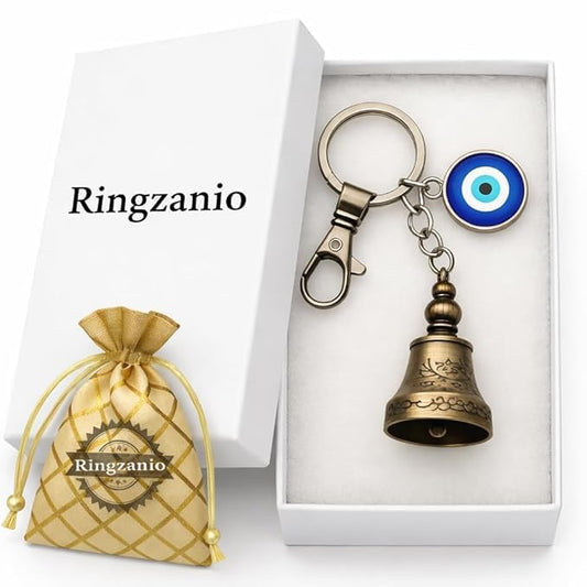 Guardian Bell Keychain for Bike & Car | Tibetan Texture Bell Keychain with Evil Eye & Silver Hook | Good Luck Charm | Guardian Bell Key Chain