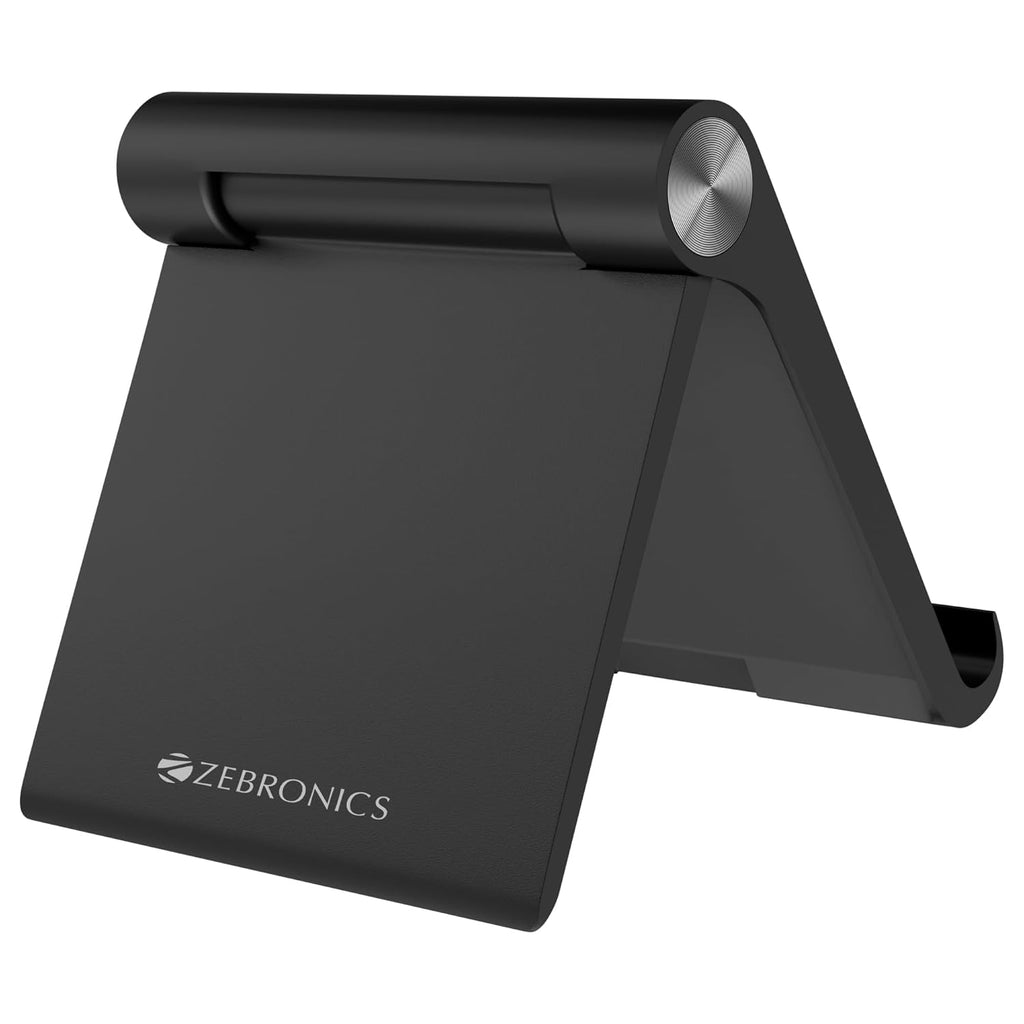 ZEBRONICS Foldable Mobile & Tablet Stand, Multi-Angle Adjustable, Supports Up to 30.48cm Devices, Lightweight & Portable Design (MTS30)